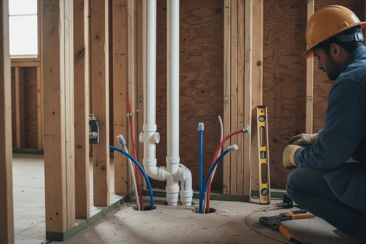 Drain and supply rough-in during Toilet Repair and Installation in San Fernando